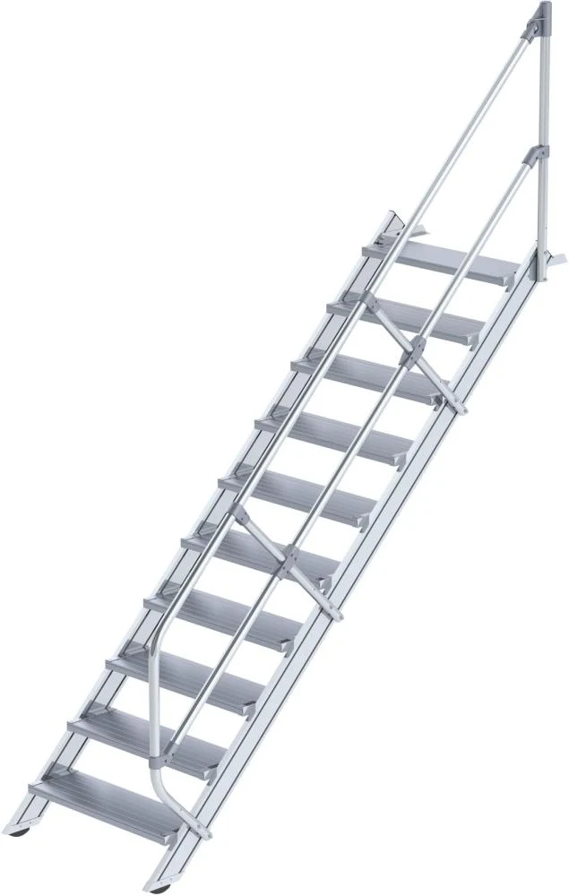 Escalier en aluminium MUNK, 45 degrés 10 marches L 800 mm hauteur libre 2080 mm débordement 2341 mm