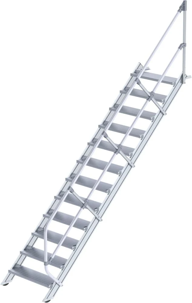 Escalier en aluminium MUNK, 45 degrés 12 marches L 800 mm hauteur libre 2500 mm débordement 2761 mm