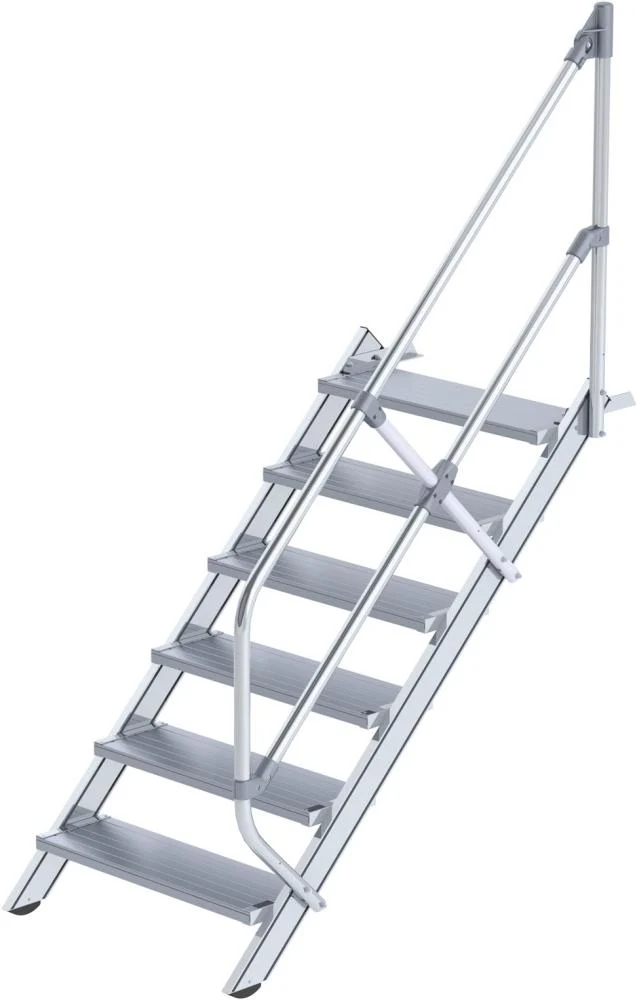 Escalier en aluminium MUNK, 45 degrés 6 marches L 800 mm hauteur libre 1250 mm débordement 1499 mm