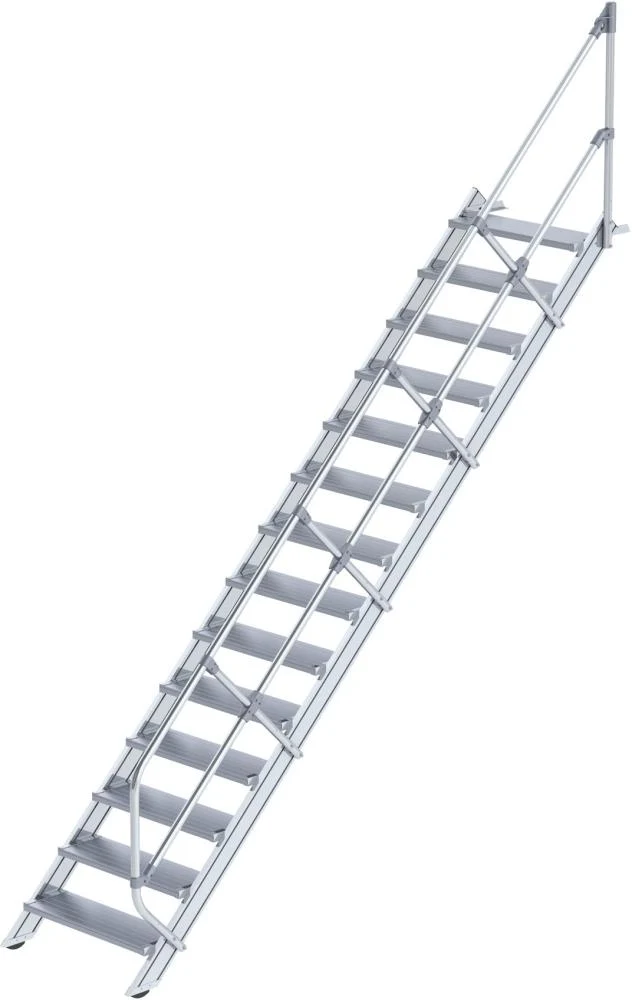 Escalier en aluminium MUNK, 45 degrés 14 marches L 800 mm hauteur libre 2910 mm débordement 3179 mm