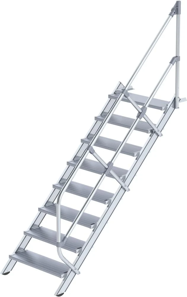 Escalier en aluminium MUNK, 45 degrés 8 marches L 800 mm hauteur libre 1670 mm débordement 1924 mm