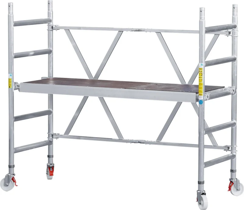 Échafaudage pliant ZARGES Compact Master 1T, profondeur 0,75 m x largeur 1,80 m, hauteur de travail 2,95 m.