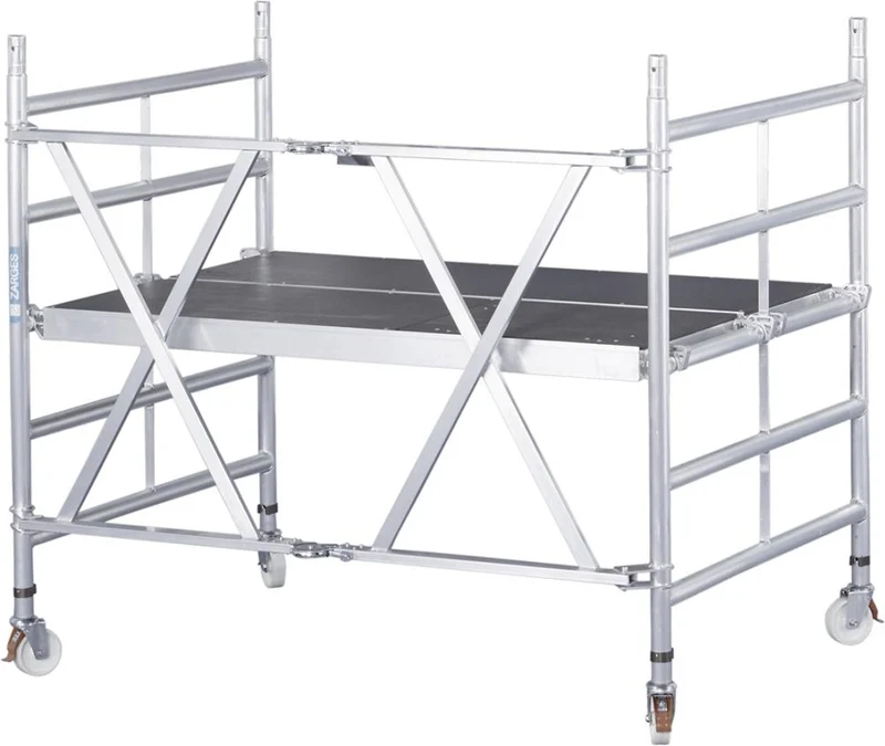 Échafaudage pliant ZARGES Compact Master 2T, profondeur 1,35 m x largeur 1,80 m, hauteur de travail 2,95 m.