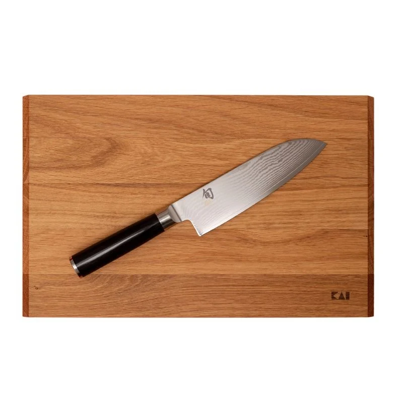 Set Planche et Couteau Japonais Santoku Lame Acier Damassé 18 cm- KAI