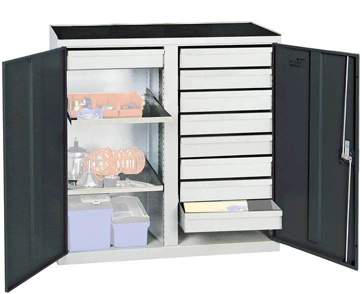 Armoire à outils STUMPF, S2000 RAL 7035/7016 cloison centrale, 9 tiroirs 2 étagères-bacs