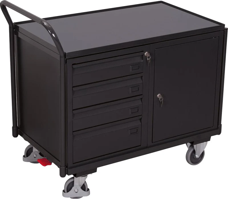 Chariot de table VARIOFIT, 250 kg L1125xP625xH1010mm RAL 7035/7016 4 tiroirs, 1 armoire