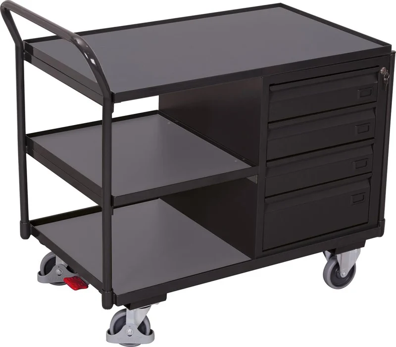 Chariot de table VARIOFIT, 250 kg L1125xP625xH1010mm RAL 7035/7016 4 tiroirs, 3 zones de chargement