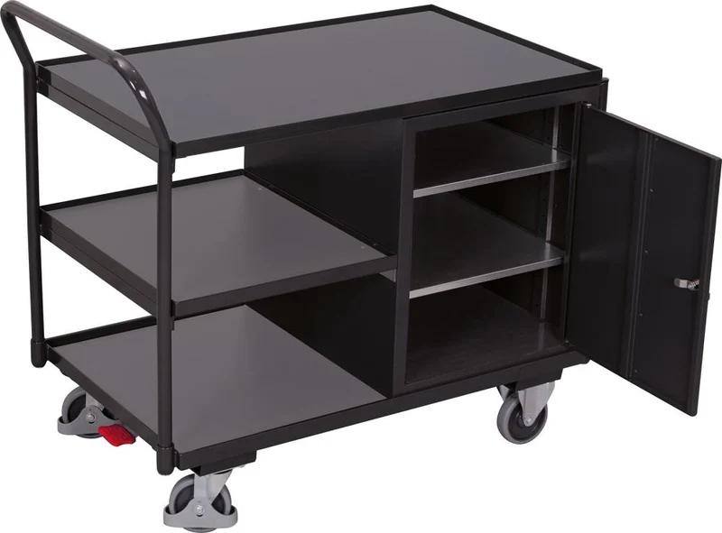 Chariot de table VARIOFIT, 250 kg L1125xP625xH1010mm RAL 7035/7016 1 armoire, 3 zones de chargement