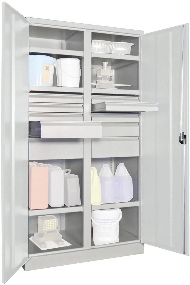 Armoire robuste PAVOY, avec portes L1040xP630xH1950 mm 6 FB,SL 6x75,2x125,175mm Panneau central RAL 7035