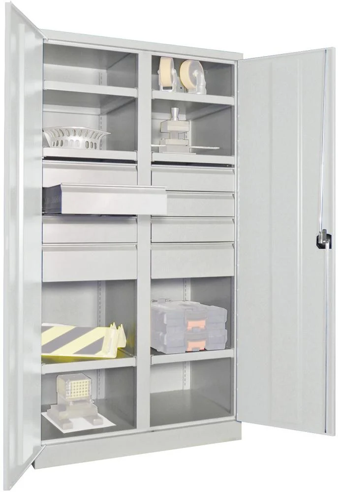 Armoire robuste PAVOY, avec portes L1040xP630xH1950 mm 6 FB, SL 6xFH 125,2x175mm Panneau central RAL 7035