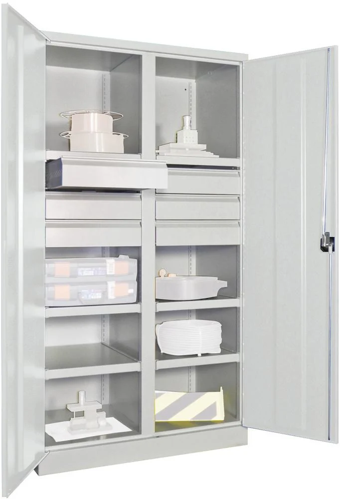 Armoire lourde PAVOY, avec portes L1040xP630xH1950 mm 6 FB, SL 6 x FH 125 mm RAL 7035 cloison centrale