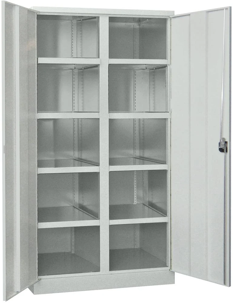 Armoire robuste PAVOY, avec portes L1040xP630xH1950 mm 8 étagères RAL 7035 paroi centrale