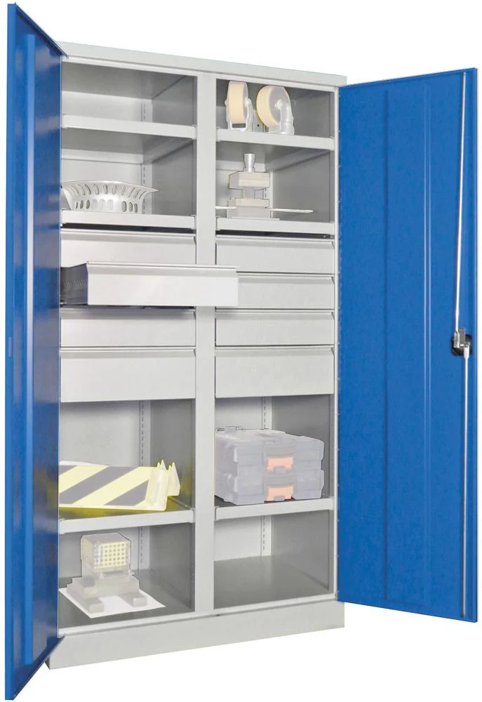 Armoire lourde PAVOY, avec portes L1040xP630xH1950 mm 6 FB, SL 6xFH 125,2x175mm RAL 7035/5012 cloison centrale