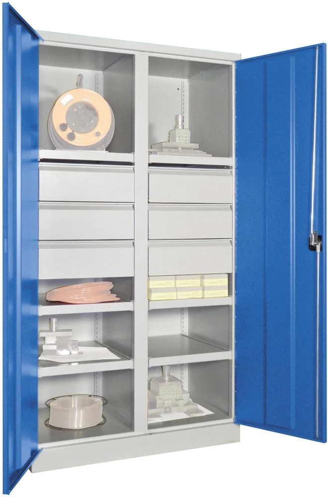 Armoire lourde PAVOY, avec portes L1040xP630xH1950 mm 6 FB, SL 6 x FH 175 mm RAL 7035/5012 cloison centrale