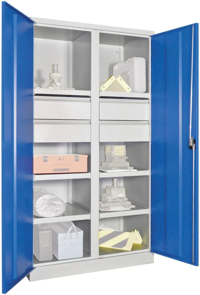 Armoire lourde PAVOY, avec portes L1040xP630xH1950 mm 6 FB, SL 4 x FH 175 mm RAL 7035/5012 cloison centrale