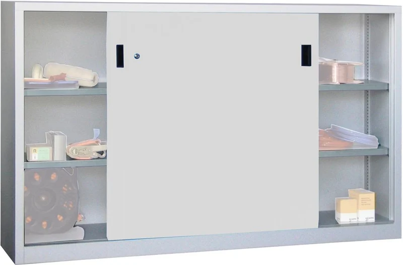 Armoire à portes coulissantes PAVOY, L2000xP400xH1200 mm 4 étagères zinguées cloison centrale RAL 7035