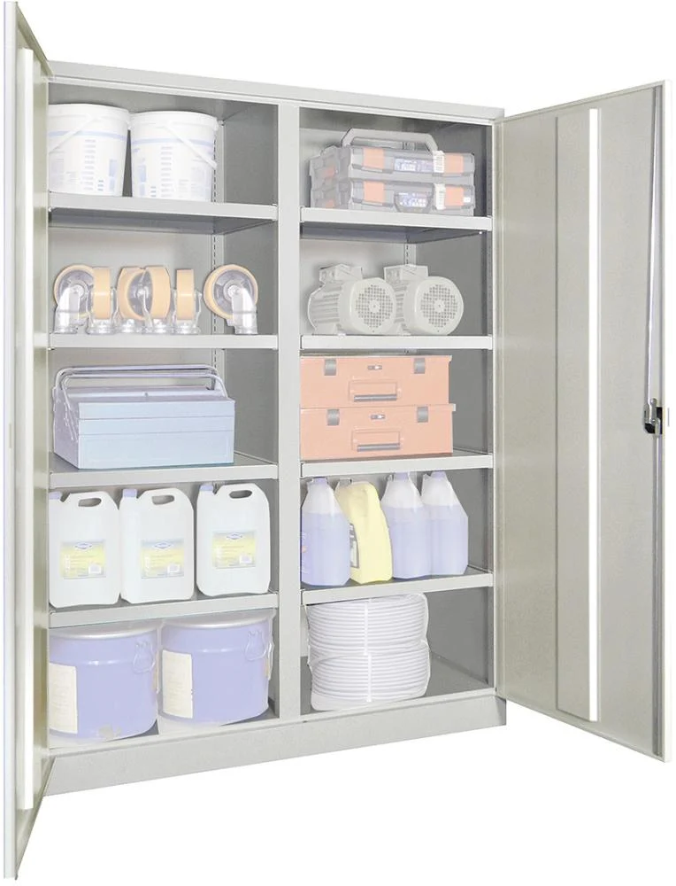 Armoire lourde PAVOY, avec portes H1950xL1470xP630 mm 8 étagères RAL 7035 cloison centrale