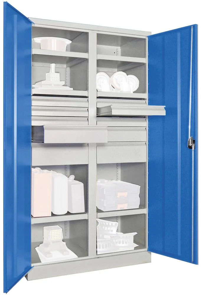 Armoire lourde PAVOY, 1950/630/1040 pivotant, avec cloison 6 étagères, 8 tiroirs