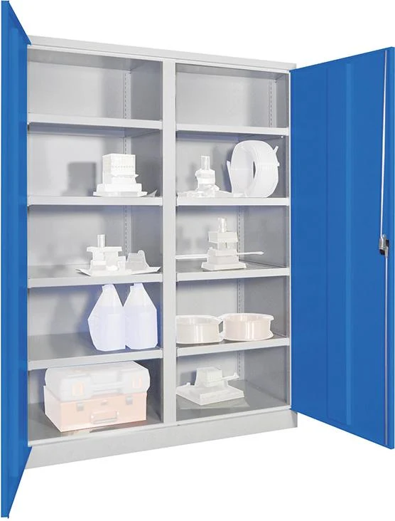 Armoire lourde PAVOY, avec portes L1470xP630xH1950 mm 8 étagères RAL 7035/5012 cloison centrale
