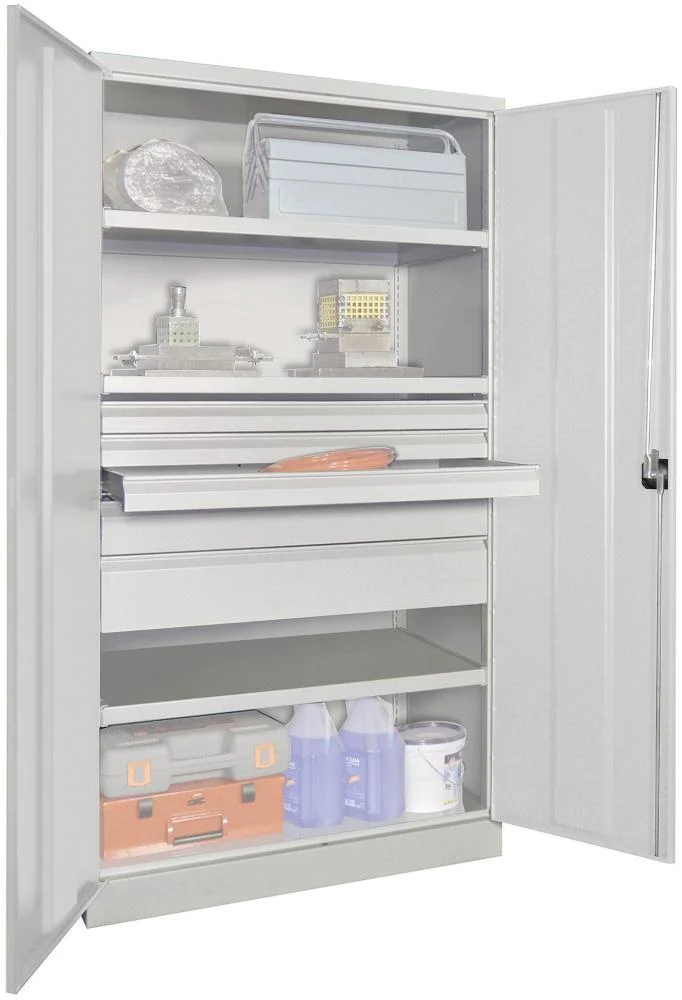 Armoire robuste PAVOY, avec portes H1950xL1040xP630 mm 3 FB,SL 3x75,1x125,175mm RAL 7035