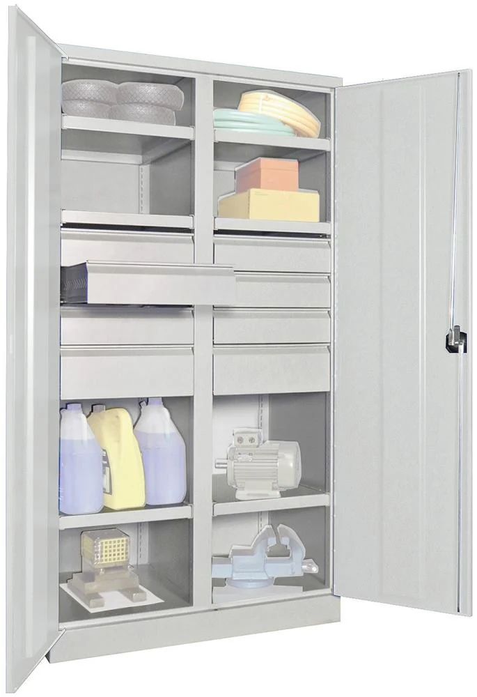 Armoire robuste PAVOY, avec portes H 1950 x L 1040 x P 630 mm 6 FB, SL 6xFH 125,2x175mm Panneau central RAL 7035