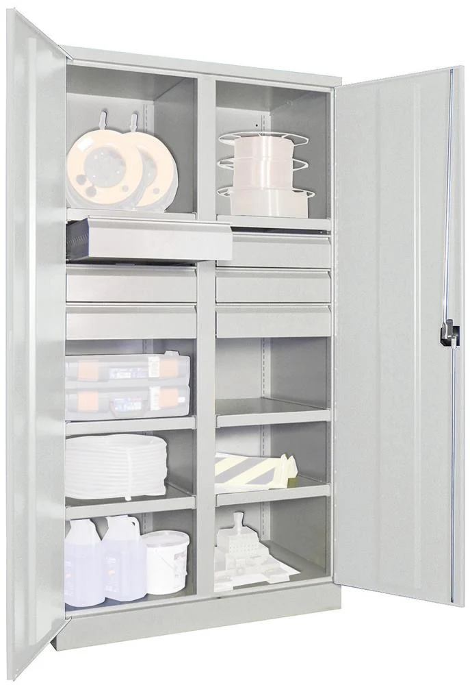 Armoire lourde PAVOY, avec portes H1950xL1040xP630 mm 6 FB, SL 6 x FH 125 mm RAL 7035 cloison centrale