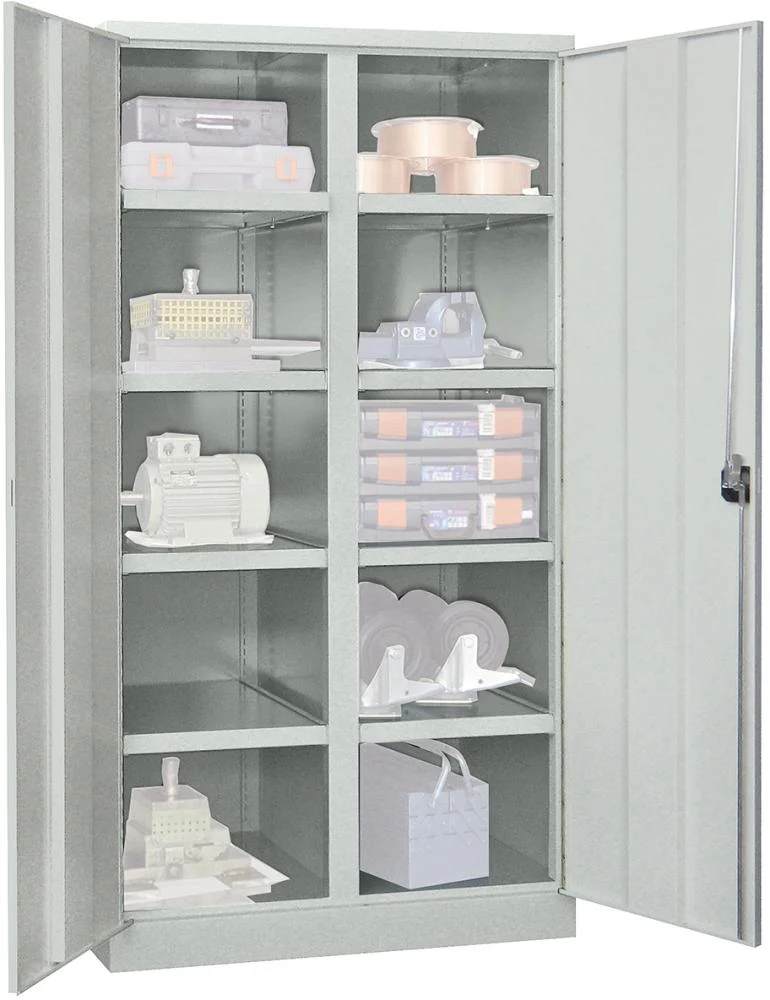 Armoire lourde PAVOY, avec portes H1950xL1040xP630 mm 8 étagères RAL 7035 cloison centrale