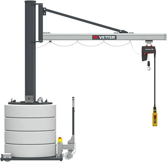 VETTER KRANTECHNIK, Grue à colonne pivotante mobile 500kg,3,4m,270 MOBILUS Palan électrique à chaîne MOB12-US5-3,4