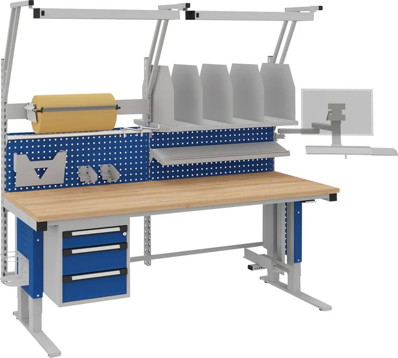 Table système OTTO KIND, poste de travail d'emballage Multi4motion L2030xP800/865xH730-1330 2