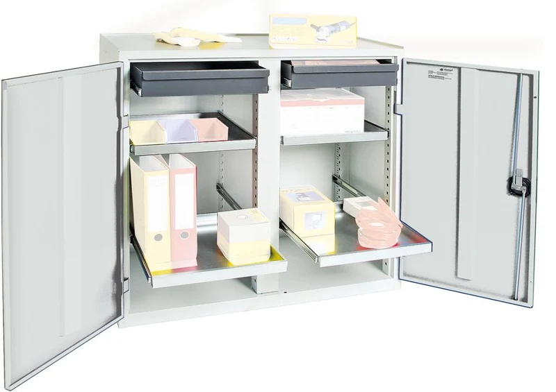 Armoire à outils STUMPF, L 1000 x P 500 x H 1000 mm RAL 7035, 2 tiroirs, 4 plateaux