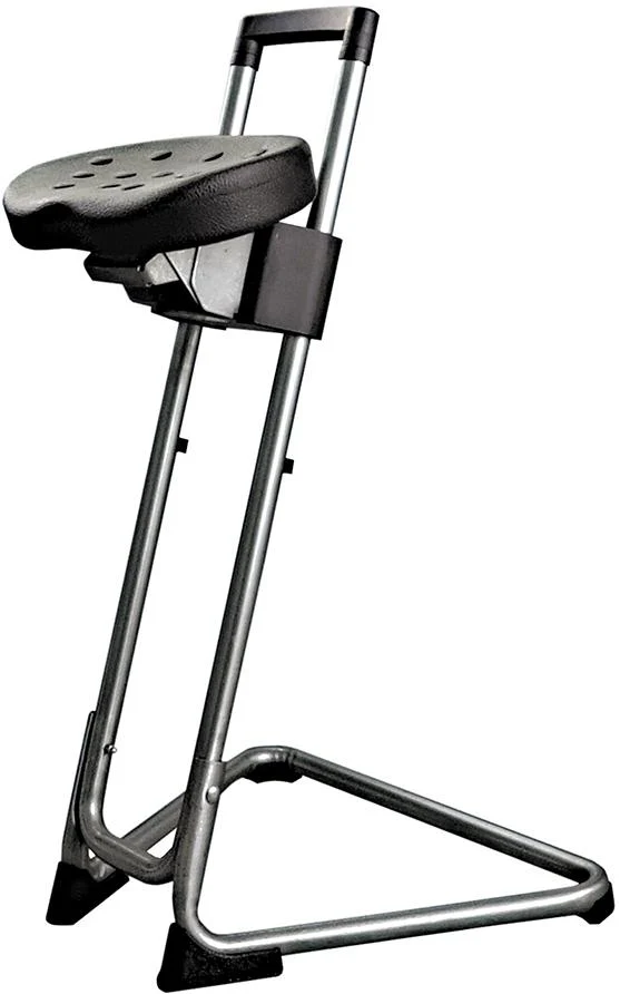 Neutre ESD, aide à la verticalisation, acier inoxydable, assise en PU, noir, jusqu'à 110 kg, hauteur d'assise réglable de 600 à 850 mm