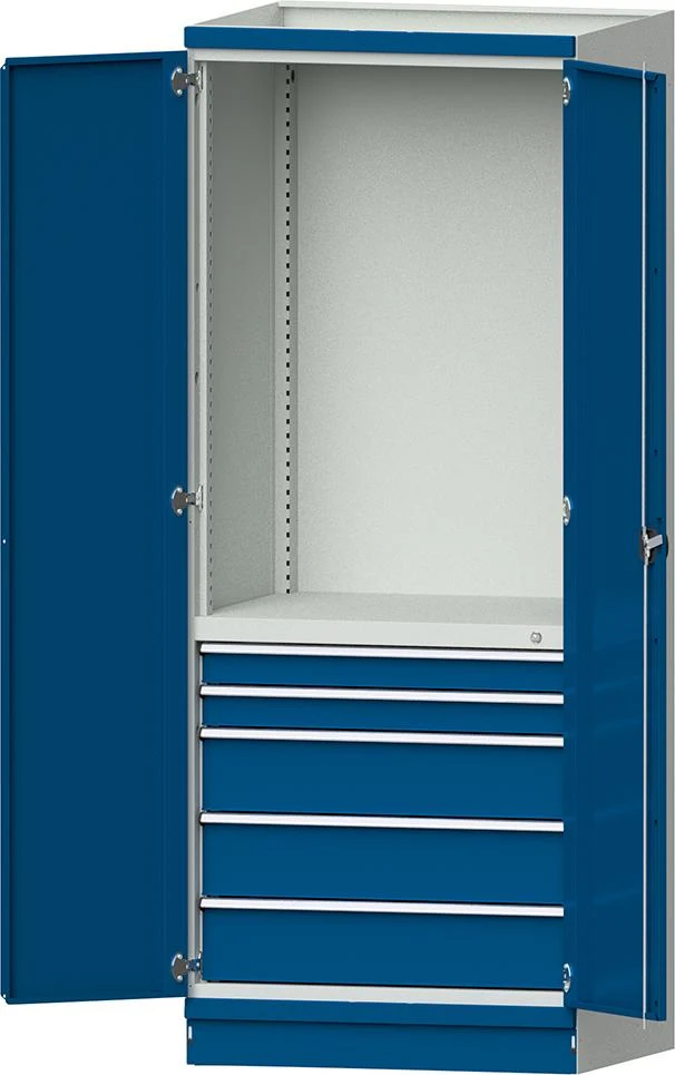 Armoire modulaire ANKE, modèle 2410 L865xP720xH2200mm RAL 7035/5012 avec portes 5 tiroirs
