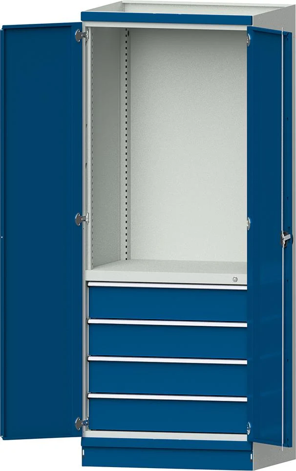 Armoire modulaire ANKE, modèle 2409 L865xP720xH2200mm RAL 7035/5012 avec portes 4 tiroirs