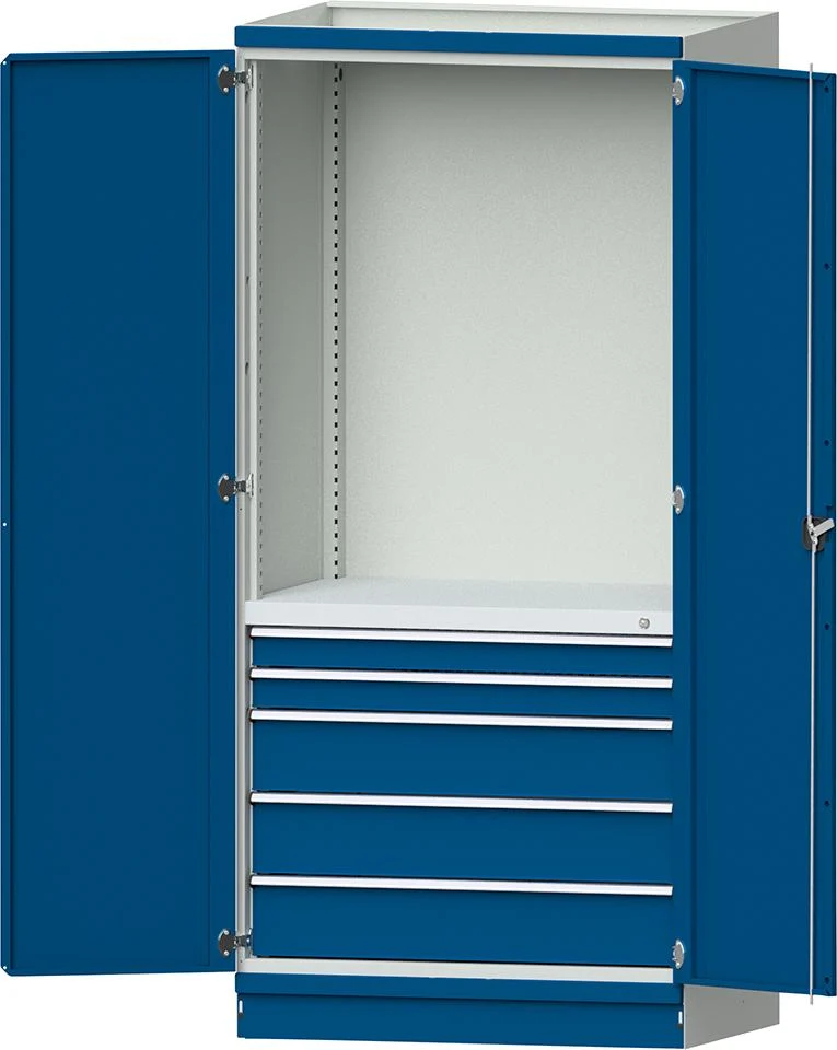 Armoire modulaire ANKE, modèle 2410 L1015xP720xH2200mm RAL 7035/5012 avec portes 5 tiroirs
