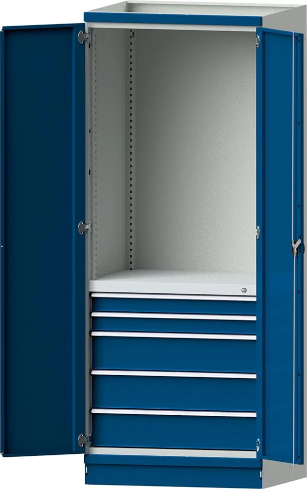 Armoire modulaire ANKE, modèle 2410 L865xP720xH2200mm RAL 7035/5012 avec portes 5 tiroirs