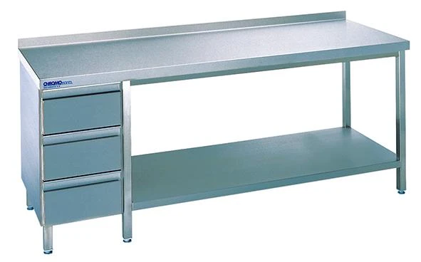Table de travail NEUTRE, avec bloc SL 2000x700x850 acier inoxydable Chromonorm