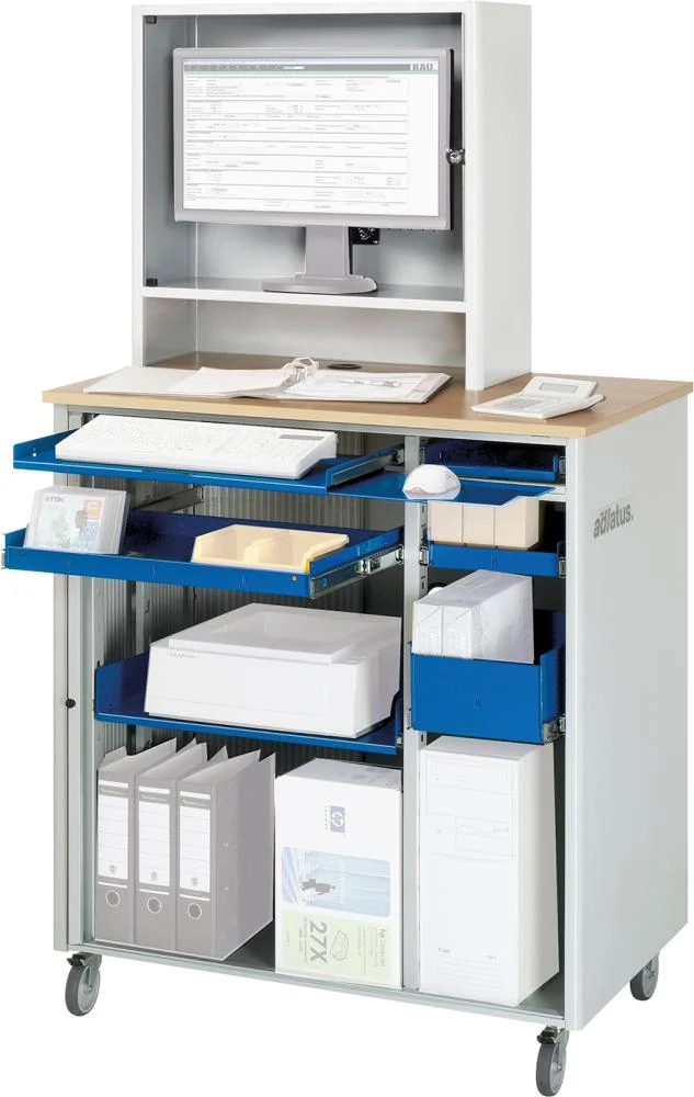 Bureau d'ordinateur RAU, L1030xP660xH1810 mm RAL 7035/5010 boîtier mobile avec porte