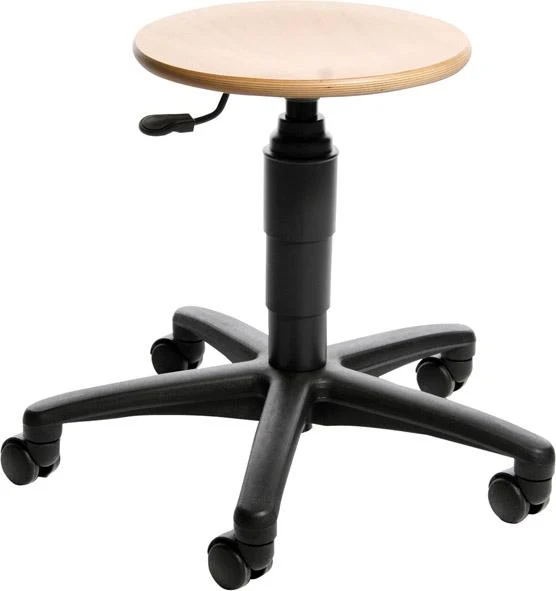 Tabouret pivotant TOPSTAR, assise ronde en bois TEC 60, hauteur d'assise 390-520 mm avec roulettes