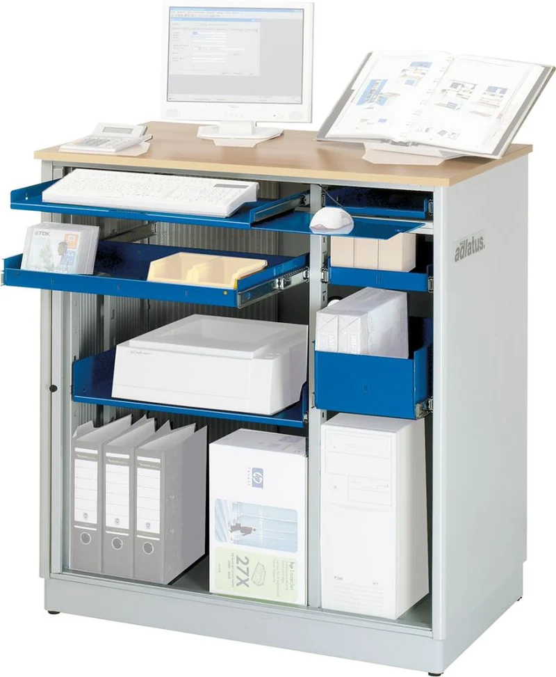 Bureau d'ordinateur RAU, L1030xP660xH1100 mm RAL 7035/5010 fixe sans boîtier d'écran
