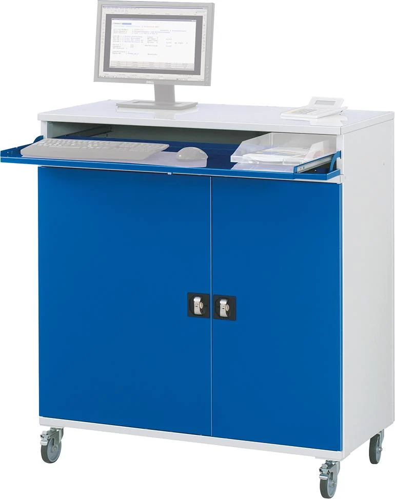 Armoire informatique RAU, L1100xP520xH1185 mm RAL 7035/5010 mobile sans boîtier d'écran