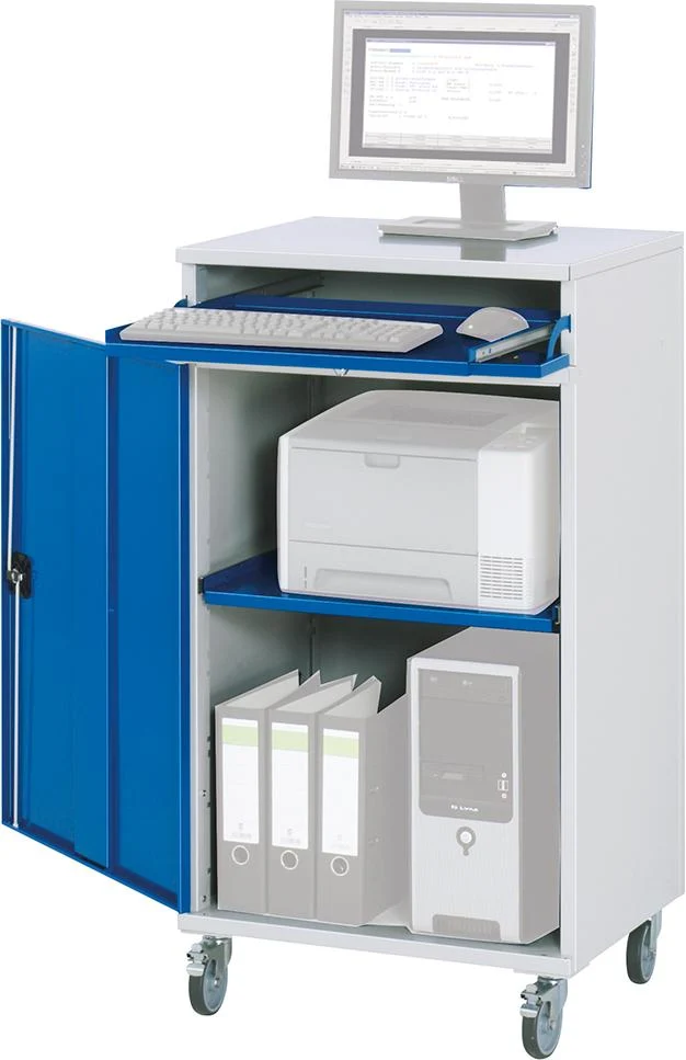 Armoire informatique RAU, L650xP520xH1185 mm RAL 7035/5010 mobile sans boîtier d'écran