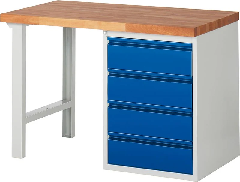Établi RAU, Basic B1250xT700xH840mm RAL 7035/5010 BMP: 40mm 4 tiroirs