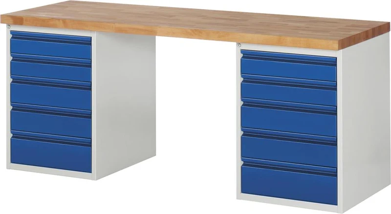 Établi RAU, Basic B2000xT700xH840mm RAL 7035/5010 BMP: 40mm 10 tiroirs