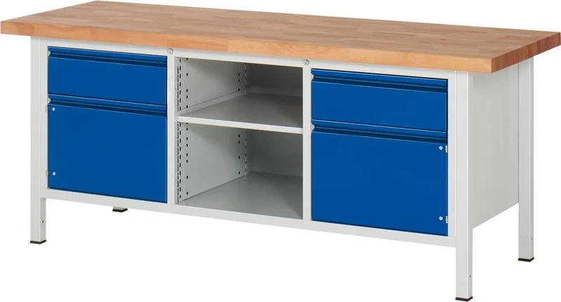 Établi RAU, Basic B2000xT700xH840mm RAL 7035/5010 BMP: 40 mm 2 tiroirs, 2 portes