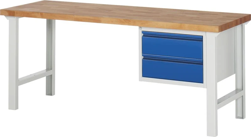 Établi RAU, Basic B2000xT700xH840mm RAL 7035/5010 BMP: 40mm 2 tiroirs