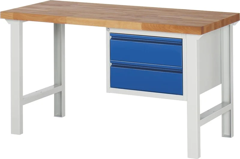 Établi RAU, Basic B1500xT700xH840mm RAL 7035/5010 BMP: 40mm 2 tiroirs