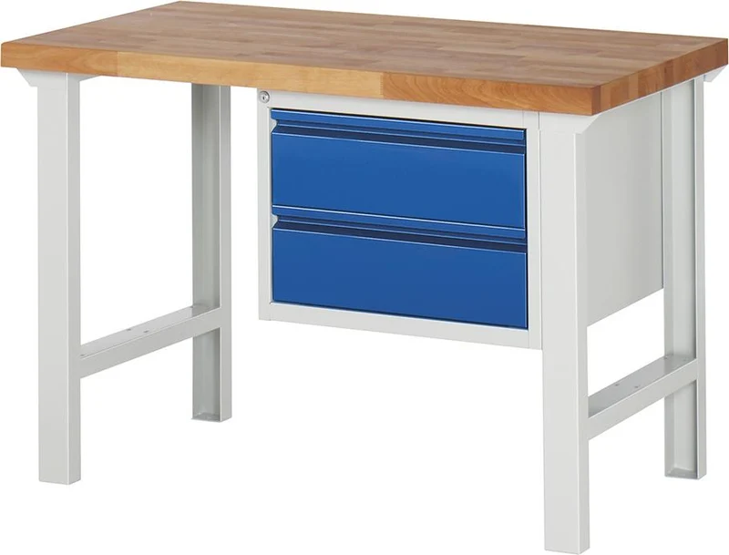 Établi RAU, Basic B1250xT700xH840mm RAL 7035/5010 BMP: 40mm 2 tiroirs
