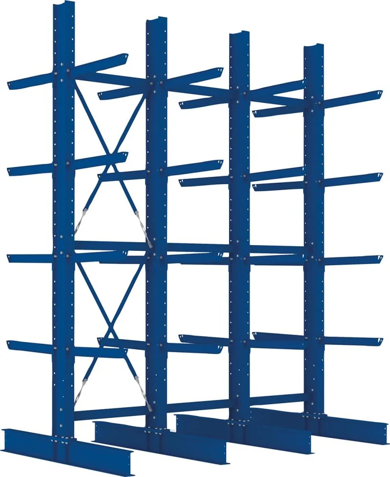 Rayonnage en porte-à-faux META REGALBAU, Heavy B3100xT2x800xH4000 mm double face RAL 5010 5 niveaux Capacité de charge 2520kg