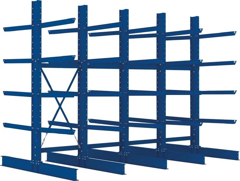 Rayonnage en porte-à-faux META REGALBAU, Heavy B4090xT2x1000xH3000 mm double face RAL 5010 5 niveaux Capacité de charge 2525kg