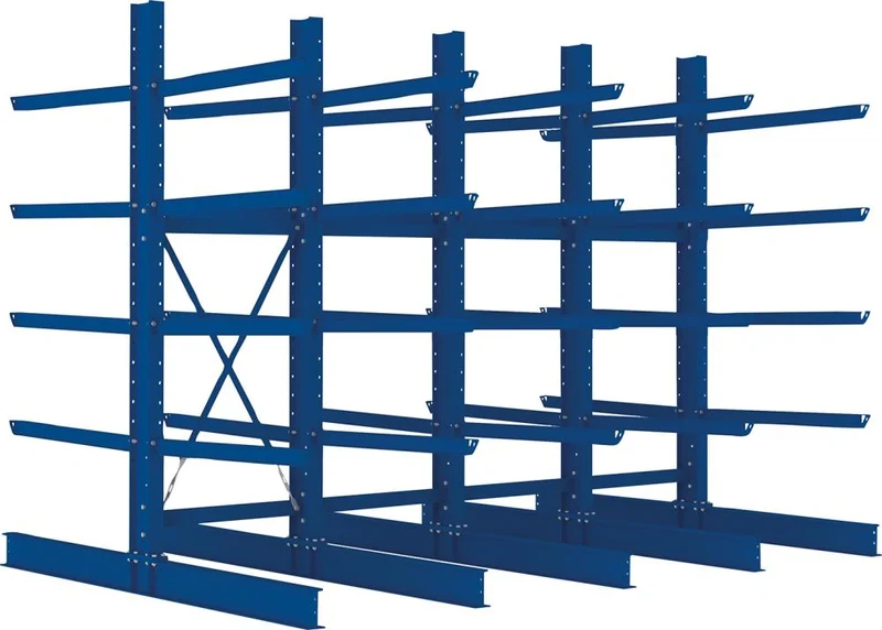 Rayonnage en porte-à-faux META REGALBAU, Heavy B4090xT2x1250xH3000 mm double face RAL 5010 5 niveaux Capacité de charge 2000kg